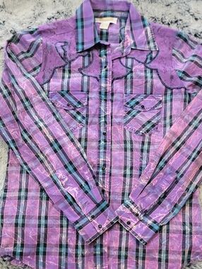 Shyanne Purple Plaid Lace Yoke Western Shirt M